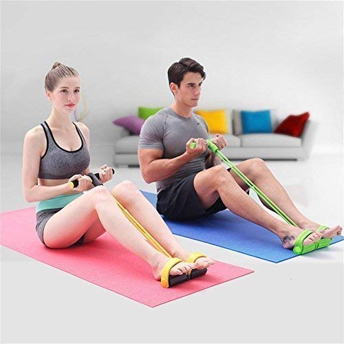Foot Pedal Resistance Band Elastic Sit-Up Pull Rope Yoga Fitness Gym - Elastic Pull Ropes Tummy Trimmer ( Random Color )