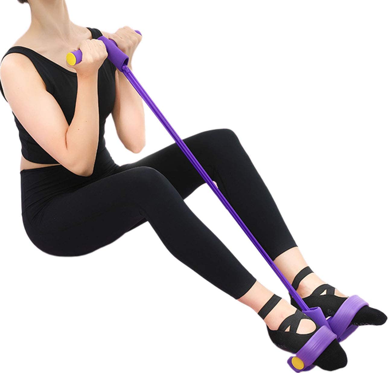 Foot Pedal Resistance Band Elastic Sit-Up Pull Rope Yoga Fitness Gym - Elastic Pull Ropes Tummy Trimmer ( Random Color )