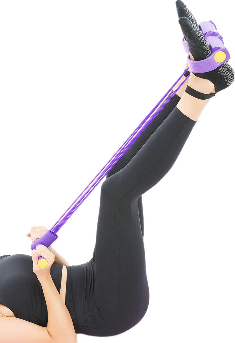 Foot Pedal Resistance Band Elastic Sit-Up Pull Rope Yoga Fitness Gym - Elastic Pull Ropes Tummy Trimmer ( Random Color )
