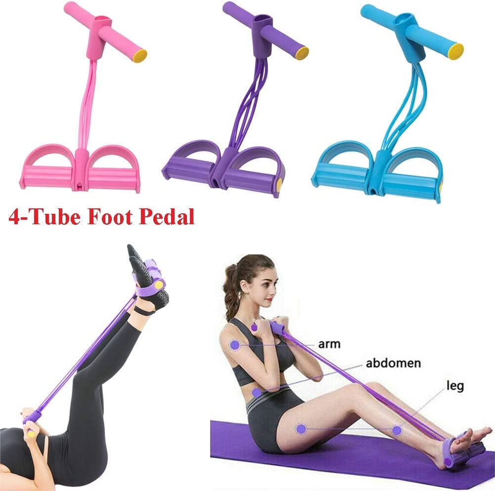 Foot Pedal Resistance Band Elastic Sit-Up Pull Rope Yoga Fitness Gym - Elastic Pull Ropes Tummy Trimmer ( Random Color )
