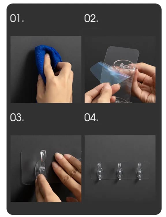 (Pack of 3) 6 Row Transparent Wall Hooks Self Adhesive Clothes Coat Door Hanger Towel Key Holder Bathroom Kitchen Storage Sticker Hook